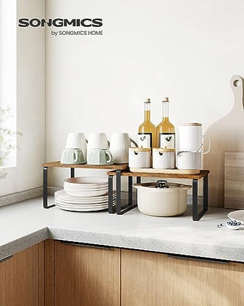 SONGMICS Cabinet Organizer Shelf, Set of 2 Kitchen Counter Shelves, Kitchen Stor