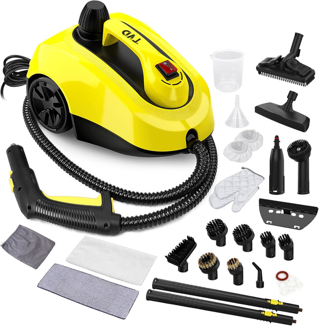 TVD Steam Cleaner for Home, 5-Bar with 1.5L Tank & 26 Accessories, 320°F Chemical-Free Deep Cleaning, 1800W, Yellow
