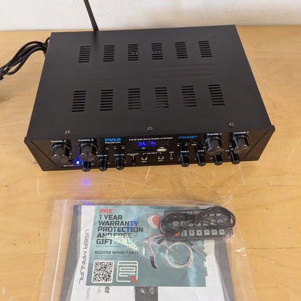 Pyle 500W Karaoke Wireless Bluetooth Amplifier, 4-Channel Stereo Home Theater Amp with USB, SD, FM Radio & Remote, Black