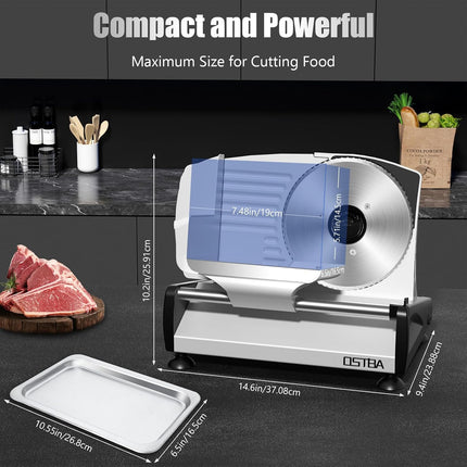 OSTBA Meat Slicer with Quiet DC Motor, 200W Electric Deli Slicer, Dual 7.5'' Sta