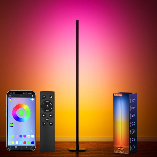 Luckystyle RGB+IC Corner Floor Lamp with 16 Million Colors and Music Sync,172 LE