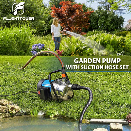 FLUENTPOWER 1HP Portable Garden Transfer Pump, 900 GPH Electric Sprinkler Booster with 13 ft Suction Hose Kit