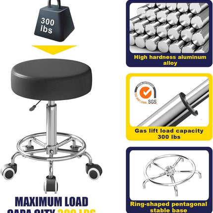Rolling Stool with Wheels - Ultra Soft Thick Padded Seat, Compact Size, Heavy We