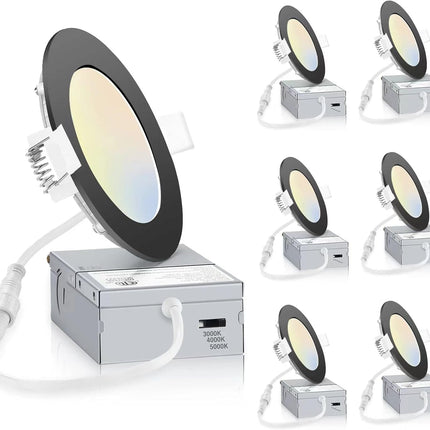 INCARLED 4Inch 3CCT Black Pot Lights, 3000K 4000K 5000k Potlights, 6Pack LED Rec