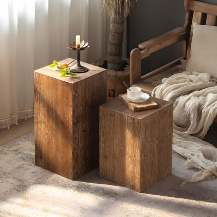 Rustic 11.81" Wood End Table Square Side Table in Distressed Finish - 1 30 x 30