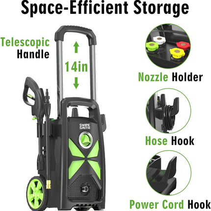 Electric Pressure Washer, SWIPESMITH 2800 Max PSI 2.4 GPM Power Washer with Tele