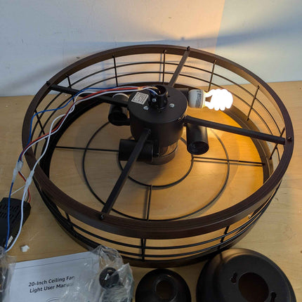 LEDIARY 20 inch Fandelier Caged Ceiling Fan with Light, Bladeless Ceiling Fan wi