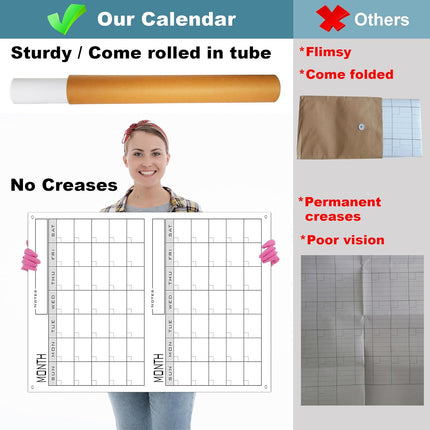 2 Month Dry Erase Calendar For Wall,24"x36" Large 60 Day Erasable & Reusable Wal