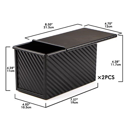 Beasea Pullman Loaf Pan With Lid, 2 Pack Non-Stick Black Carbon Steel Bread Pans