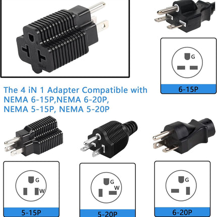 CERRXIAN 4 in 1 15 Amp to 20 Amp Plug Adapter, NEMA 5-15P to 5-15R Adapter,5-15P