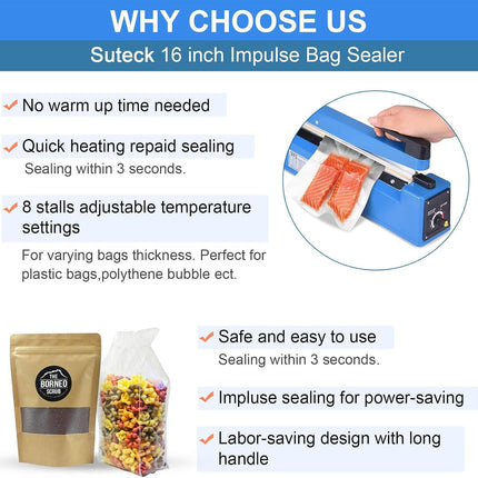 INCOMPLETE Apstour 16 inch Impulse Heat Sealer, Manual Bag Sealing Machine, 8-Level Temperature Control (Sealer Only)