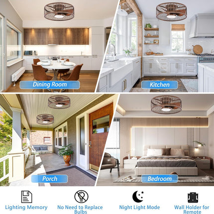 Coolbull Ceiling Fan with Lights, Remote & APP Control, 20 Inch Farmhouse Flush