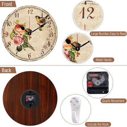 BERYART 14 Inch Silent Non-Ticking Wall Clock, Big Arabic Numerals Wall Clocks,