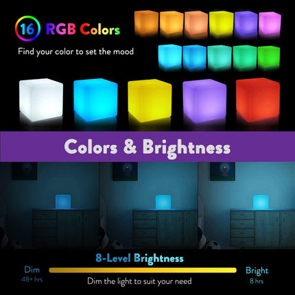 Mr.Go 8-inch Rechargeable LED Cube Light w/Remote, RGB Color Changing Cube Lamp,