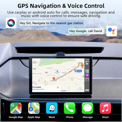 9'' Carplay Screen for Car, Wireless Carplay & Android Auto, Portable Carplay Sc