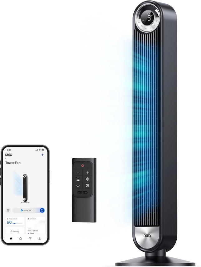 Dreo 42" Smart Tower Fans for Bedroom, Upgrated DC 9 Speeds Floor Fan, 90° Oscil