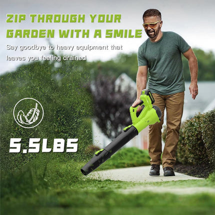 GREENER 21V Leaf Blower Cordless - 430CFM/135MPH 6 Speed Modes Electric Leaf Blo