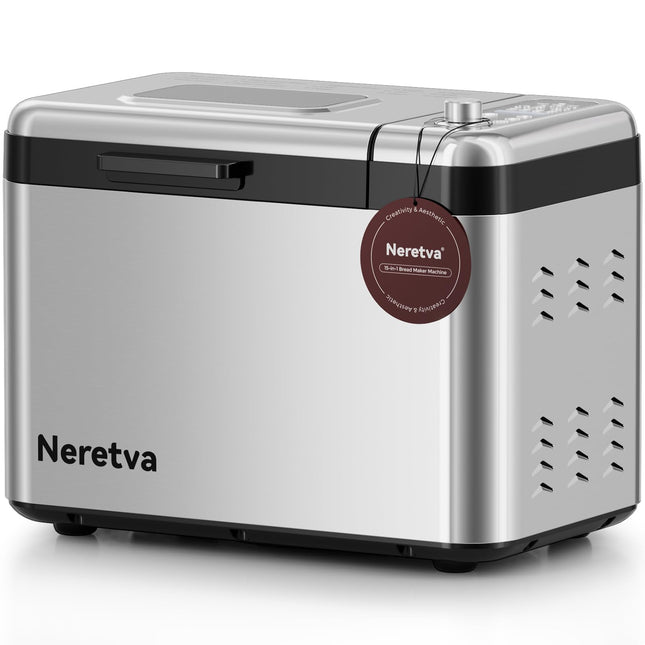 FAULTY Neretva Bread Maker, 3.3LB Larger Bread Machine 15-in-1 Stainless Steel &
