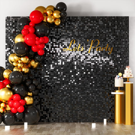 COKAOBE Black Shimmer Wall Backdrop, 36PCS Square Sequin Shimmer Backdrop Panel,