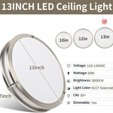 13Inch 36W Ceiling Light Fixtures 2 Packs, 5CCT LED Flush Mount Ceiling Mount Li