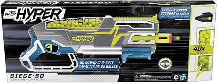 Hasbro Nerf Hyper Siege-50 Pump-Action Blaster, 40 Nerf Hyper Rounds, Eyewear, U