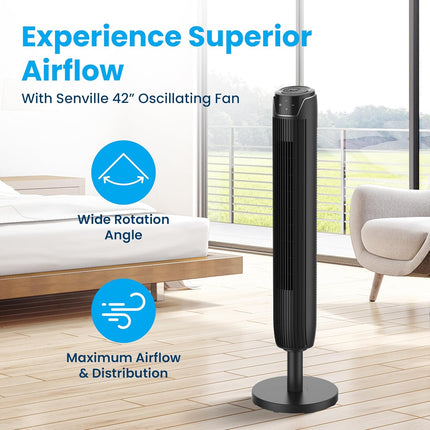 Senville 42" Oscillating Tower Fan for Bedroom, Remote, Bladeless, Quiet, 3 Mode