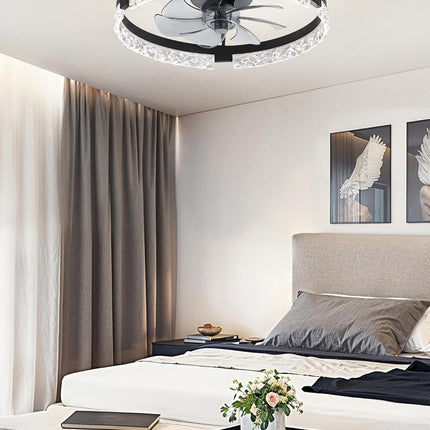 LEDIARY 20 Inch Low Profile Ceiling Fans with Lights and Remote, Fandelier Ceili