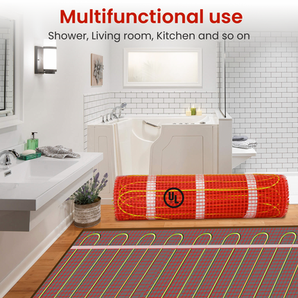 HEATIT Warmmat 90 sq ft Electric Radiant Floor Heating System, Self-Adhesive Underfloor Heat Mat for Tile