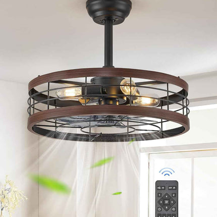 LEDIARY 20 inch Fandelier Caged Ceiling Fan with Light, Bladeless Ceiling Fan wi
