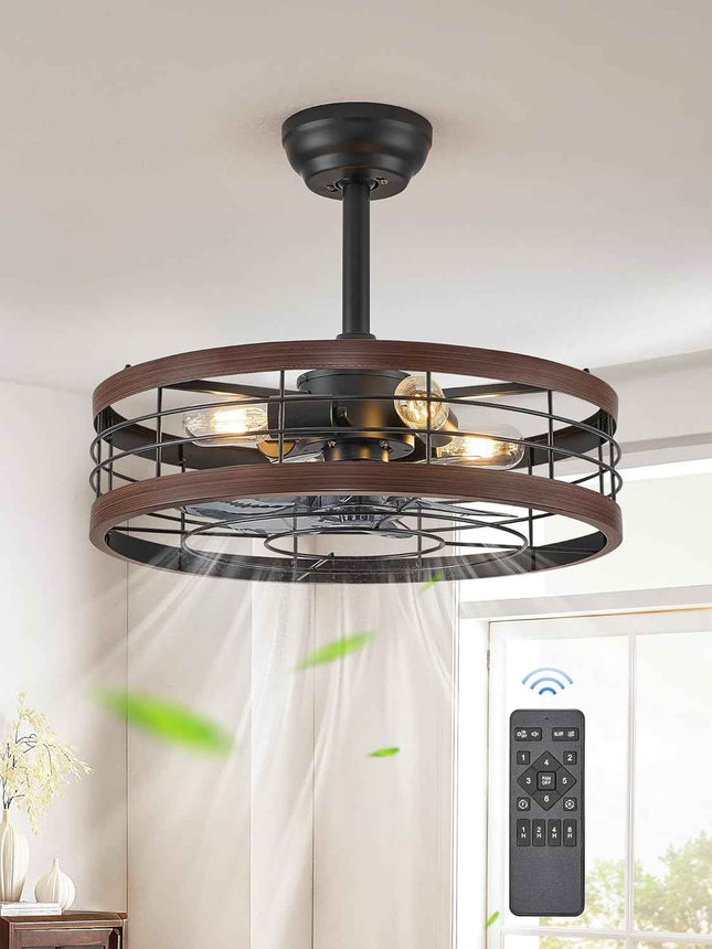 LEDIARY 20 inch Fandelier Caged Ceiling Fan with Light, Bladeless Ceiling Fan wi