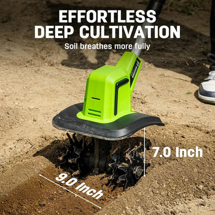 Steelite 21V 9 in Electric Cordless Tiller, 360 RPM Garden Cultivator with 2 x 2.0Ah Batteries & Charger