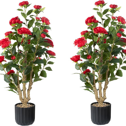Howngyesimu 38' Artificial Camellia Tree - 2 Packs, Faux Camellia Plant in Pebbl