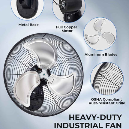LCVZTECH 20 inch Wall Mount Fan Oscillating, 3-Speed 5500 CFM High Velocity Indu