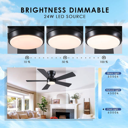 FAULTY Black Ceiling Fans with Lights - 46" Flush Mount Ceiling Fan with Remote