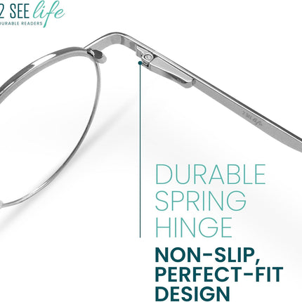 2SeeLife Round Metal Wire Rimmed Reading Glasses for Men & Women – Medium–Wide F