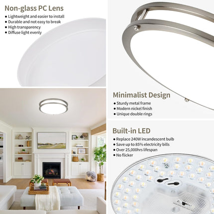 13Inch 36W Ceiling Light Fixtures 2 Packs, 5CCT LED Flush Mount Ceiling Mount Li