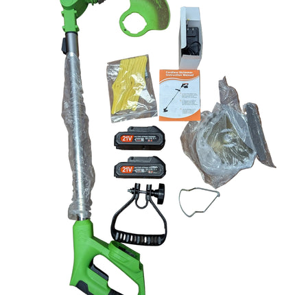 Cordless Weed Wacker 21V with 2 x 2.0Ah Batteries & 4 Blade Types, Stringless Electric Grass Trimmer, Green