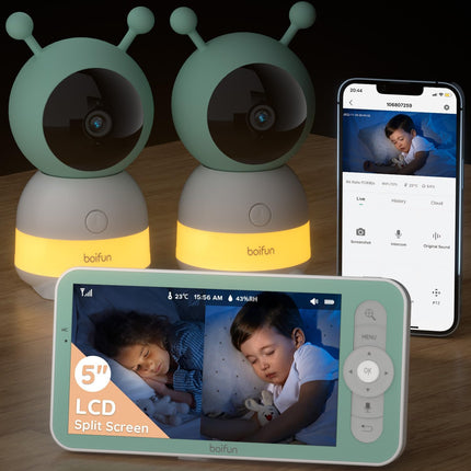 2K Boifun Baby Monitor WiFi, 360° Camera with Night Light & 5 Inch 3MP Display,