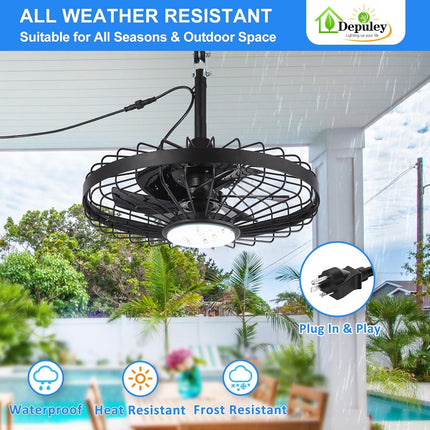Depuley Outdoor Ceiling Fan with Light: 20 Inch Waterproof Gazebo Fans with Ligh