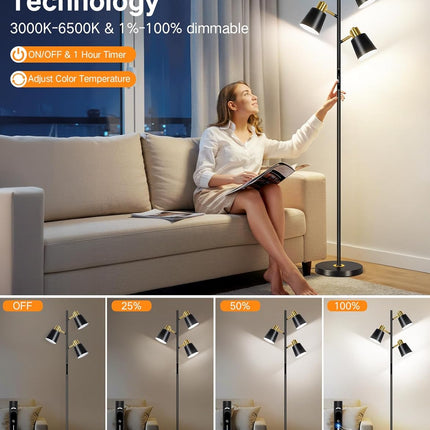 OUTON LED Tree Floor Lamp, Modern Dimmable Standing Lamp with Remote & Touch Con