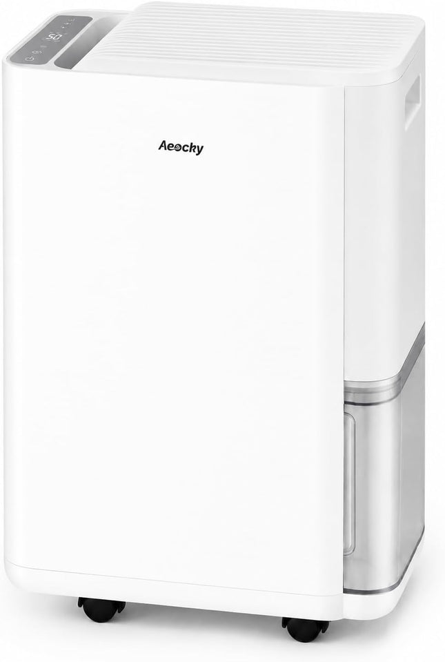 AEOCKY 50 Pint Compressor Dehumidifier for up to 3000 Sq Ft, Quiet with Drain Hose, Timer & Child Lock, Grey