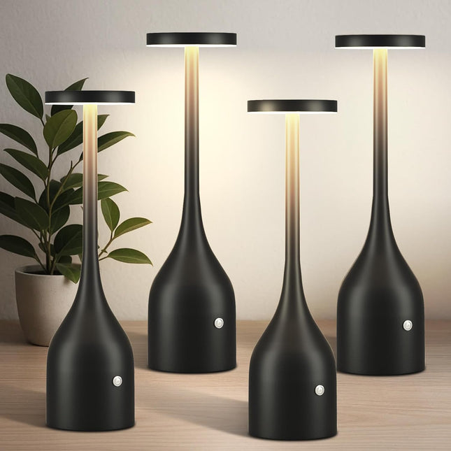 YINDUZ Cordless Table Lamps Set of 4 Black - 3CCT Stepless Dimming, Portable & W