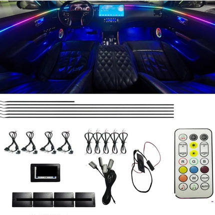 18 in 1 RGB Car Ambient Lighting Kit, Acrylic Fibre Optic Light Guide with Remote and Voice Control, Universal Interior Strips