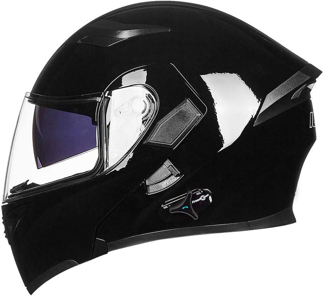 ILM 902BT Bluetooth Motorcycle Helmet, Modular Flip-Up Full Face with Dual Visor, Intercom & Speakers, Black