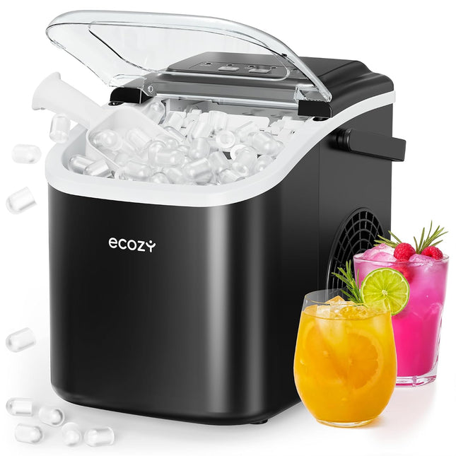 ecozy Frispo Essential Portable Countertop Ice Maker, 26 lb per Day, 8 Bullet Cubes in 6 Min, Self-Cleaning