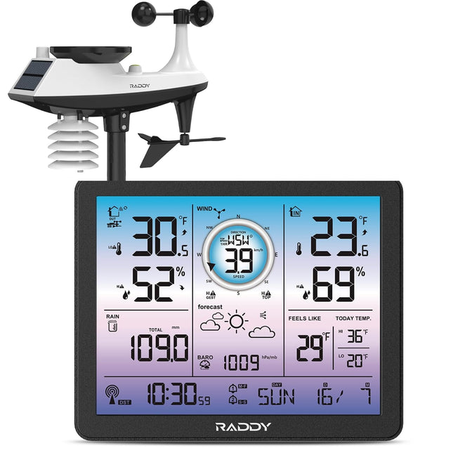 Raddy VP7 Weather Station Indoor Outdoor Thermometer Wireless Color Display