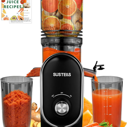 SUSTEAS Cold Press Juicer 300W with 5.3 Inch Whole Fruit Feed Chute, 1.5L Capacity and Reverse Anti-Clog Function