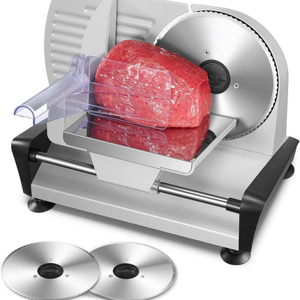 FOHERE 200W Electric Meat Slicer for Home Use with Two 7.5 Inch Stainless Steel Blades, 0-15 mm Adjustable Thickness
