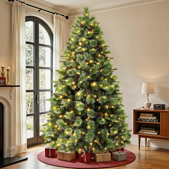 SHareconn 7ft Prelit Artificial Hinged Christmas Pine Tree with Remote Control
