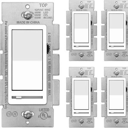 [5 Pack] BESTTEN Dimmer Wall Light Switch, Compatible with Dimmable LED, CFL